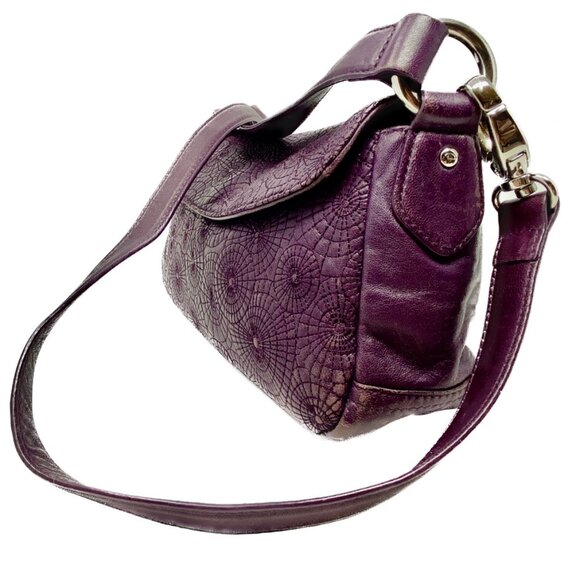 Oscar de la Renta Purple Leather Embossed Spiderweb Flap Shoulder Bag - Picture 4 of 8
